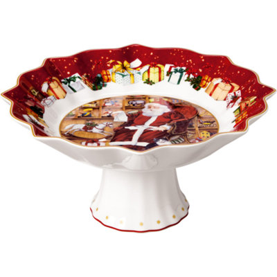 Villeroy & Boch - Toy's Fantasy Footed Bowl Large, Santa Reads Wish Lists,  Premium Porcelain
