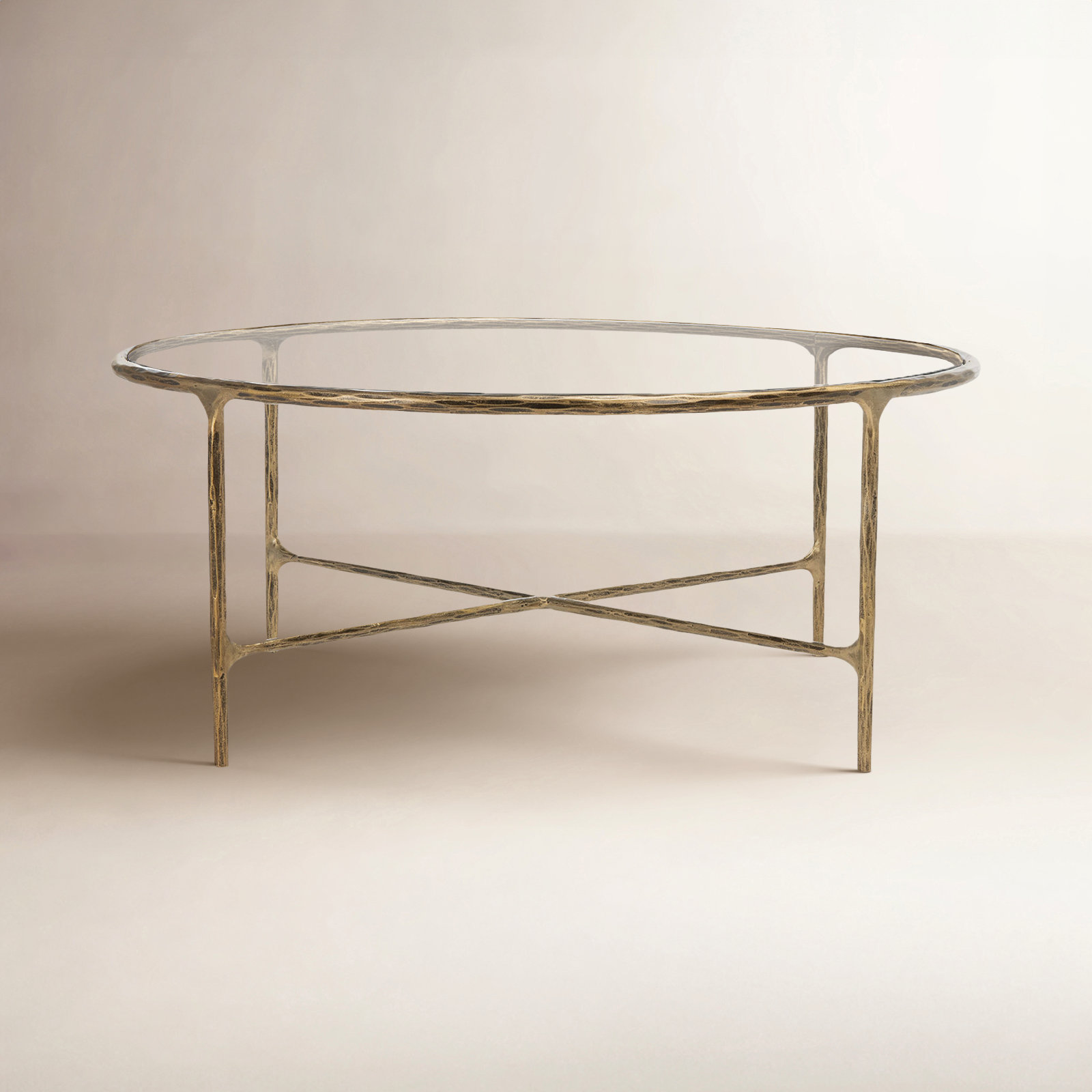 Evelynn 4 Legs Coffee Table, Brass, Clear, Glass