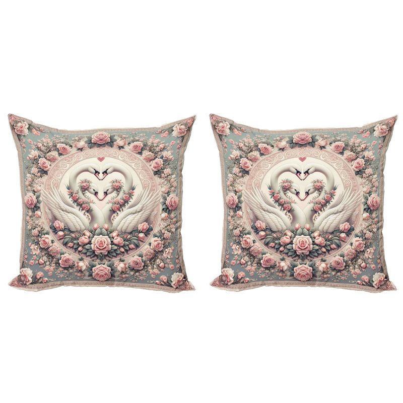 430010_Ambesonne, housse de coussin décoratif romantique, paquet de 2 colombes et roses, H 20 po x l 20 po