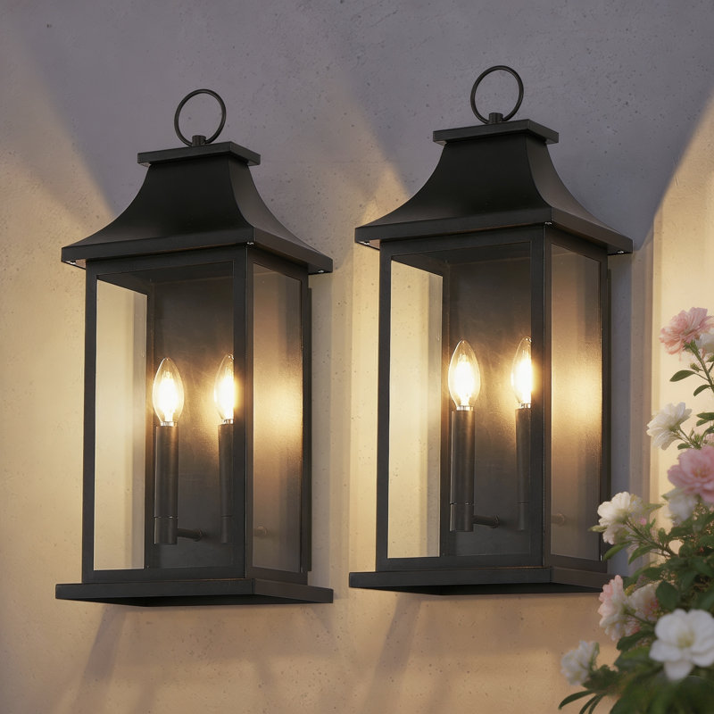 Grande applique murale d'extérieur noir mat 22 po, lanterne murale avec verre trempé, résistant aux intempéries pour porche, garage