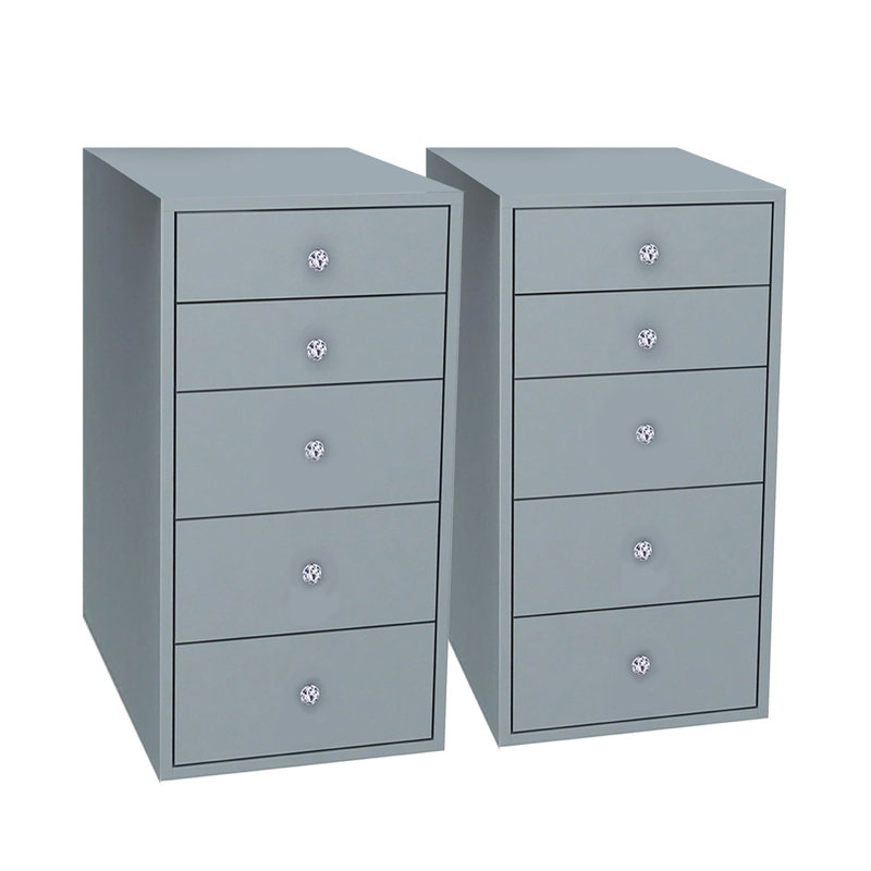 Meuble-lavabo à fermeture en douceur 5 tiroirs avec boutons Crystal Lux, Argent