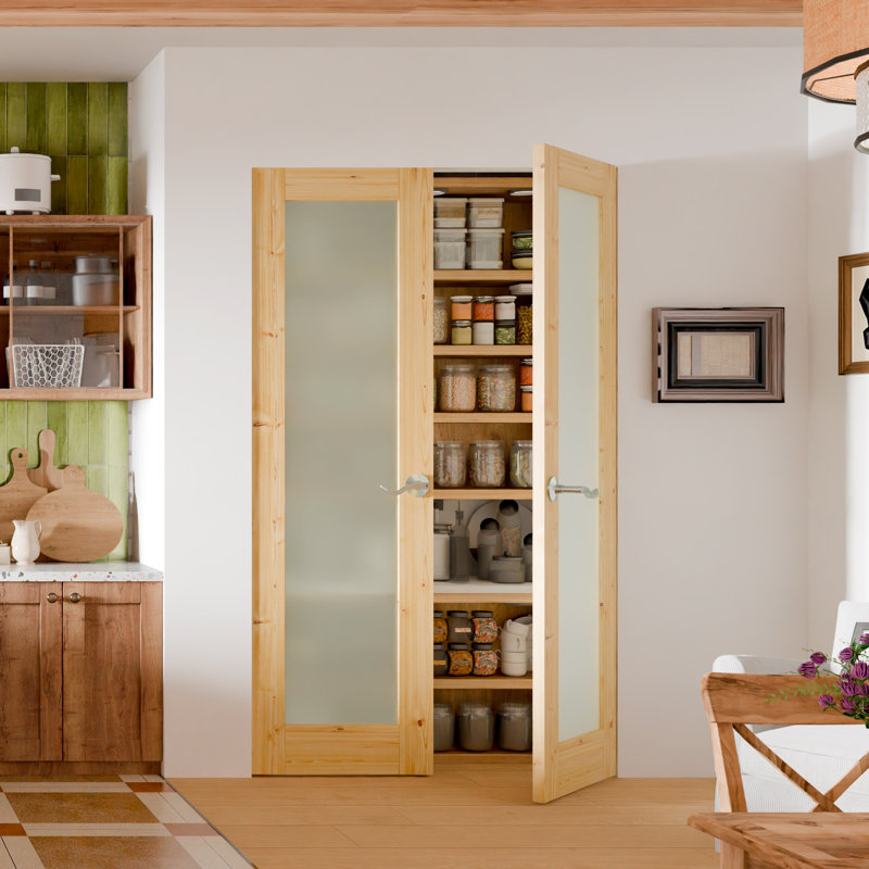 Portes intérieures françaises pour garde-manger intérieur - 1 porte Lite standard givrée avec portes en pin massif avec poignée (sans cadre)