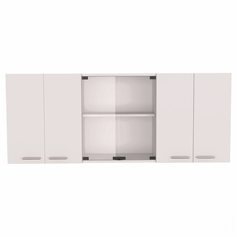 Wall Cabinet With Glass, Four Interior Shelves, Two Double Door, White