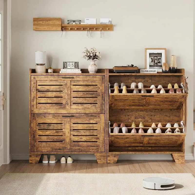16 Pair Flip Down Shoe Storage, Brown