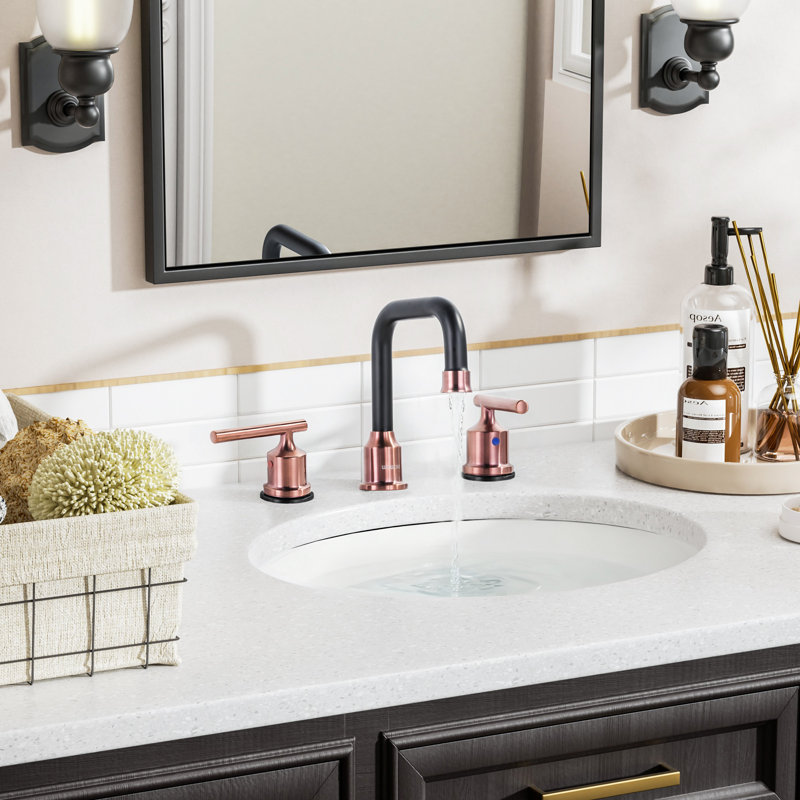 2-handle Bathroom Faucet with Drain Assembly, Black/Rose Gold