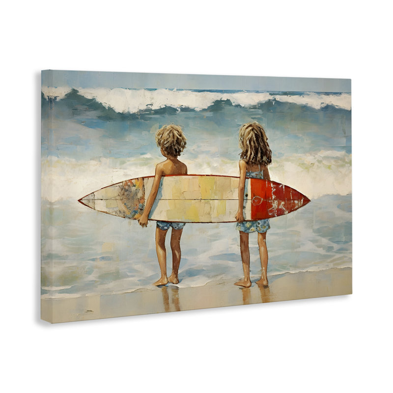 «Kids with Surf Waves», art mural sur toile par Petal Prints Design, H 16 po x l 24 po