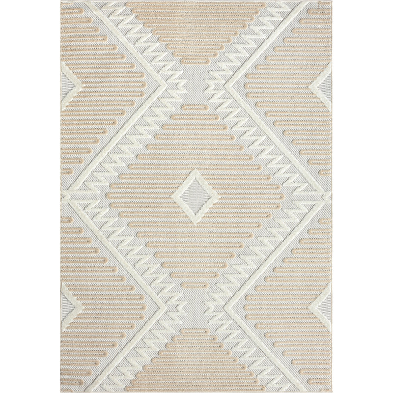 Tapis géométrique en polypropylène beige / gris Fujiko, Rectangle 7 pi 9 po x 10 pi 2 po