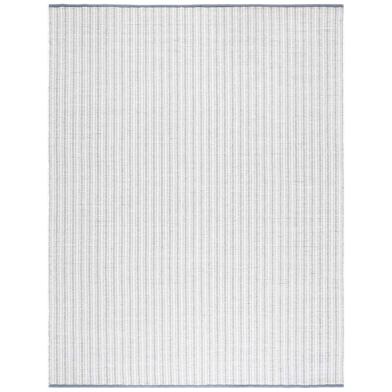 909 Hand Woven Cotton/Wool Striped Rug , Rectangle 8' x 10', Navy/Ivory