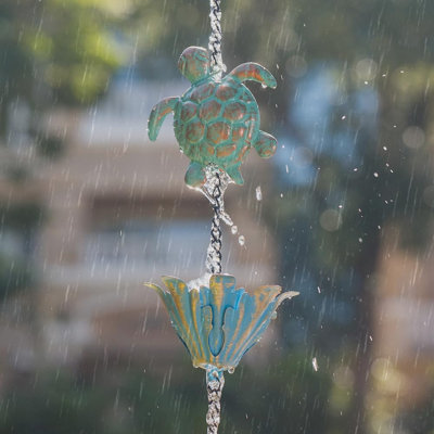 Chaîne de pluie en métal de 10 tasses de tortue réglable de 10 pi, remplacement du tuyau de descente décoratif pour le drainage des gouttières extérieures