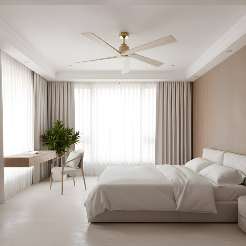 Visual Comfort Fan Aspen 70 Indoor Ceiling Fan with Washed White Oak blades and Handheld Remote, Burnished Brass
