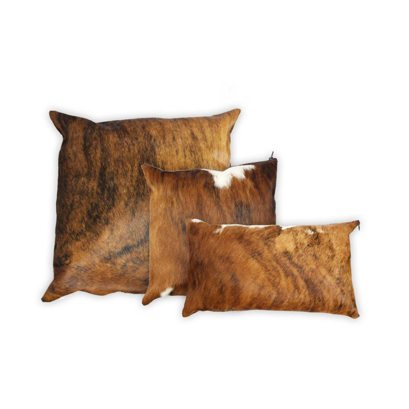 Housse de coussin en cuir de vache authentique Brindle, H 16 po x l 16 po