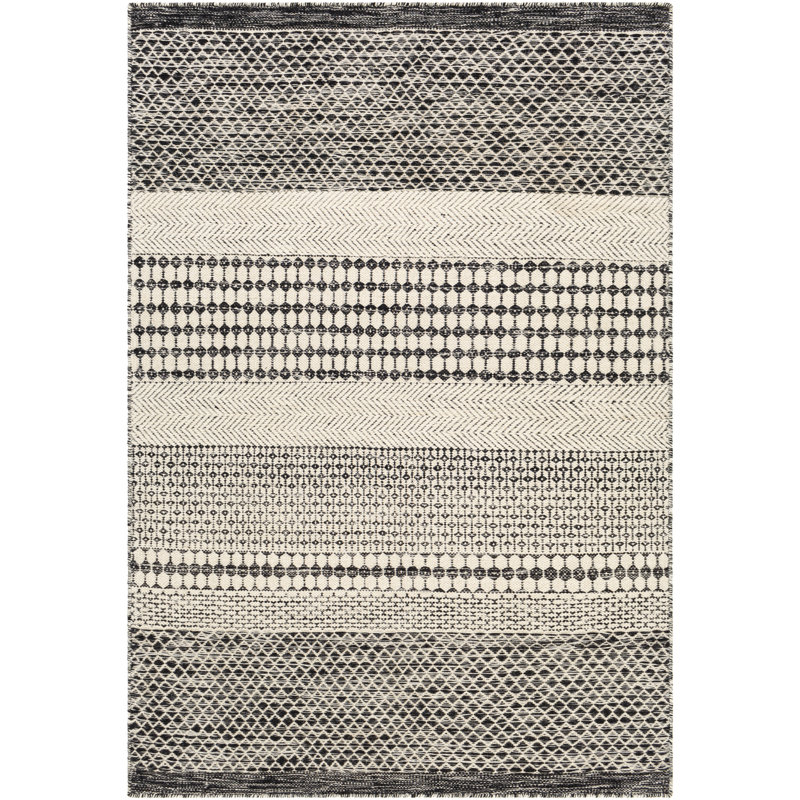Devin Southwestern Flatweave Wool Black/Beige Area Rug, Rectangle 3'6" x 5'6"