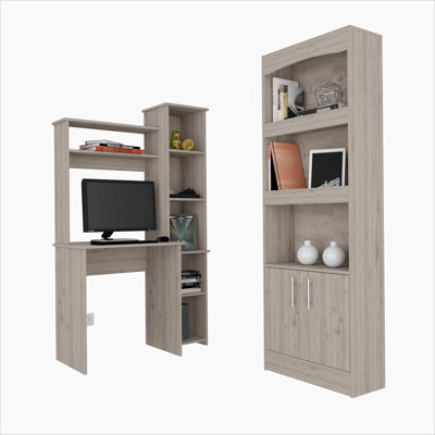 Ensemble de bureau 2 pièces avec bibliothèque et bureau gris clair