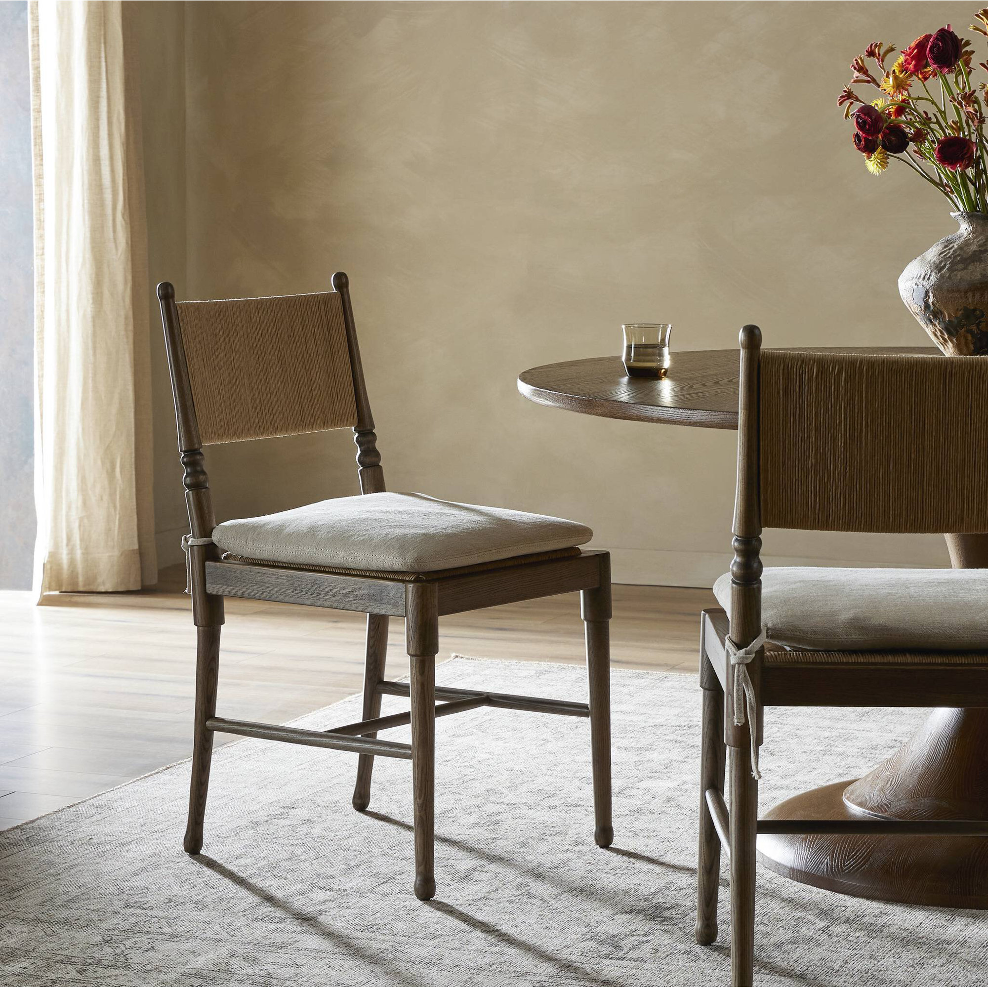 Fayth Dining Chair with Cushion, Dune Linen, Antique Walnut