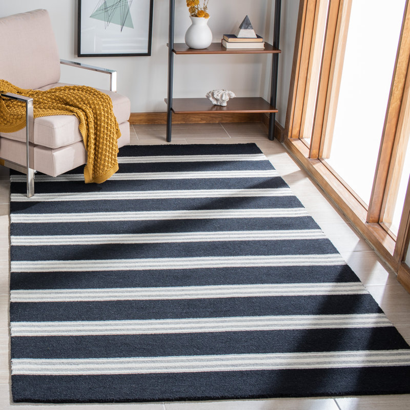 Haner Hand Tufted Wool And Cotton With Latex Striped Rug, Rectangle 6' x 9'