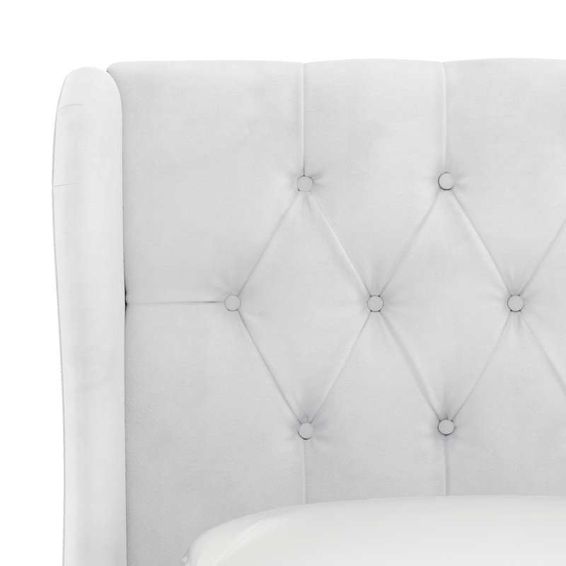 Lit plateforme tapissier Azariah, Velours blanc classique, Grand