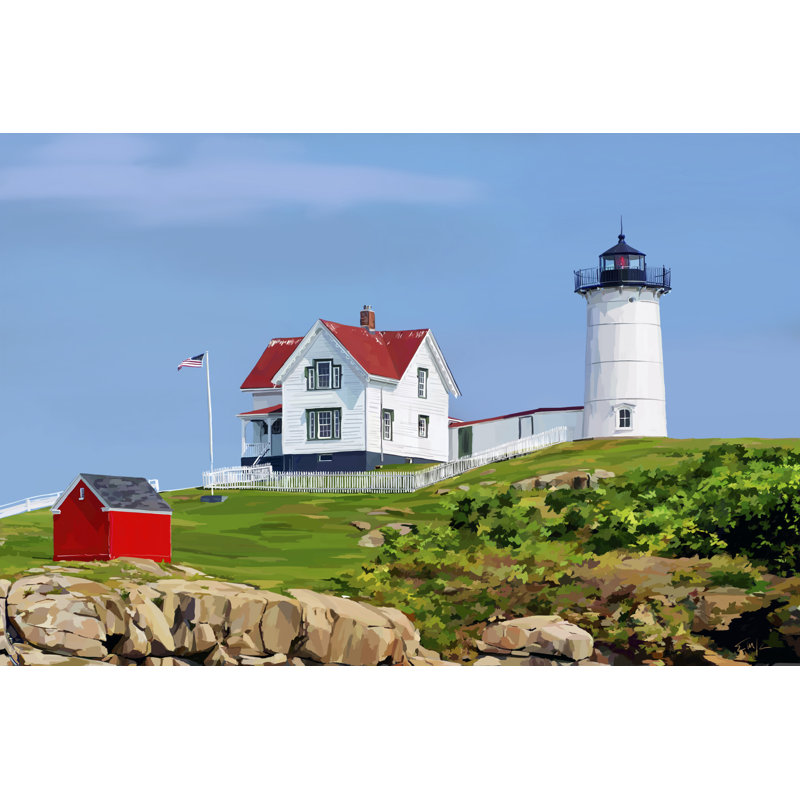 «Nubble House I» par Emily Kalina - peinture sur toile tendue, H 8 po x l 12 po