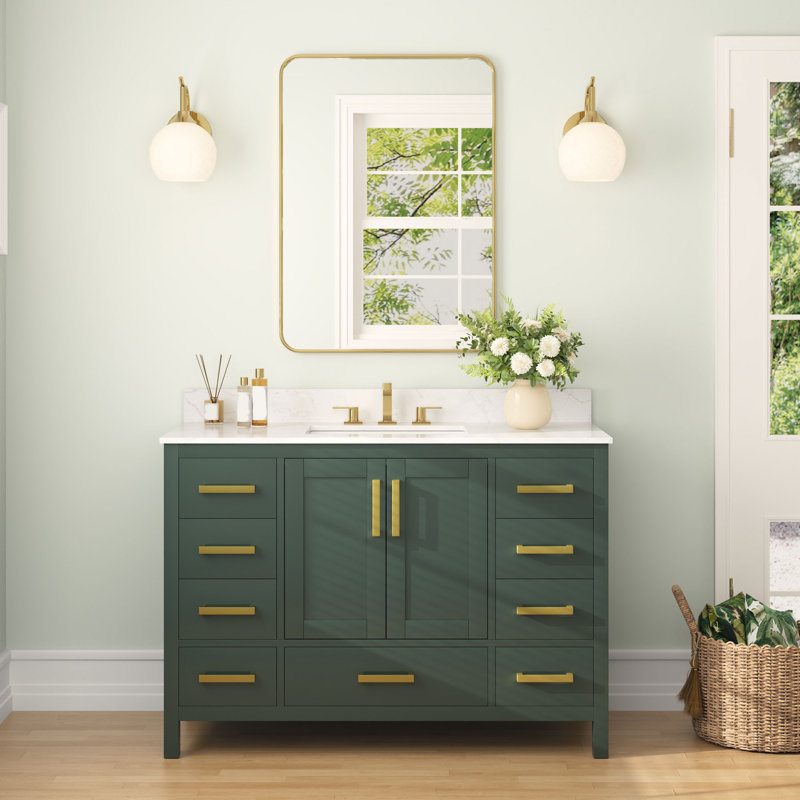 Monolith 48'' Fully Assembled Single Bathroom Vanity with Backsplash, Vintage Green, Triple