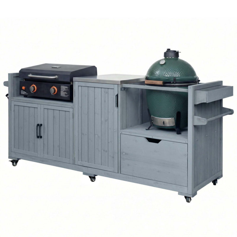 Îlot de cuisine extérieur 80,5 po pour plaque de cuisson Big Egg et Blackstone, Gris