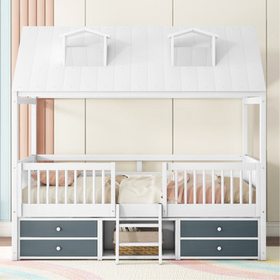 Structure de lit double en bois pleine grandeur, blanc