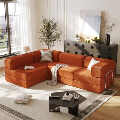 Canapé modulaire de 108 po en L, canapé modulaire modulaire avec méridienne, canapé désossé en nuage avec siège profond et coussin amovible pour le salon, la chambre à coucher, aucun assemblage requis (rouge brique)