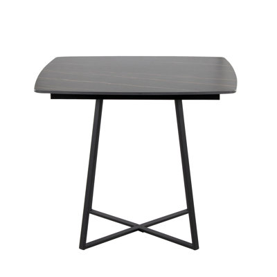 Dinette Table In Metal Base And Wood With Marble Effect Ceramic Table Top