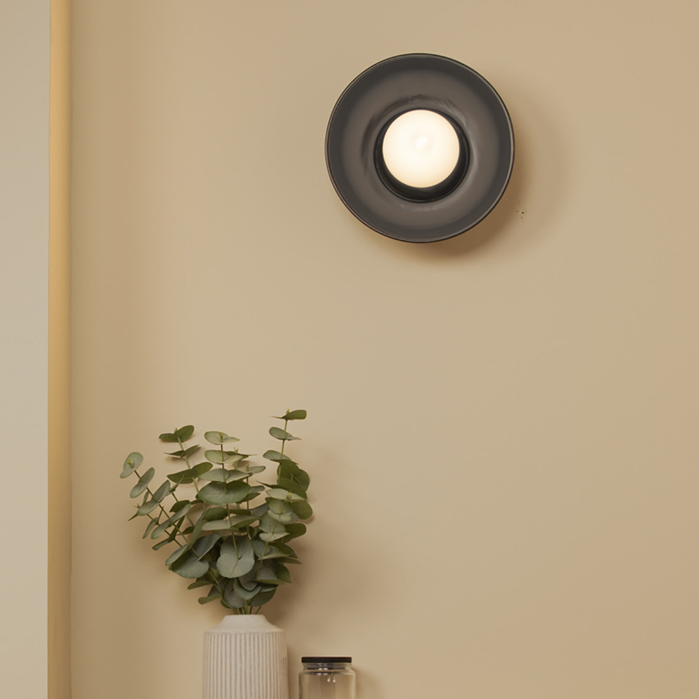 Rana Single Light Dimmable Ceramic Sconce, Carbon Matte Black