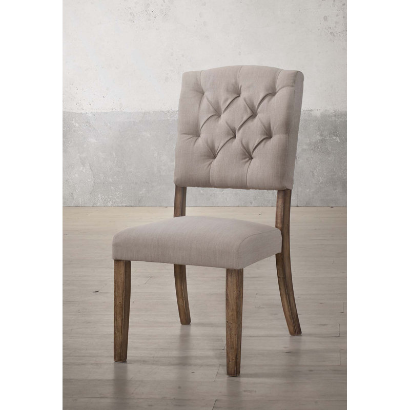 Chaise d'appoint en lin beige et chêne gris vieilli, ensemble de 2, Brun, Beige