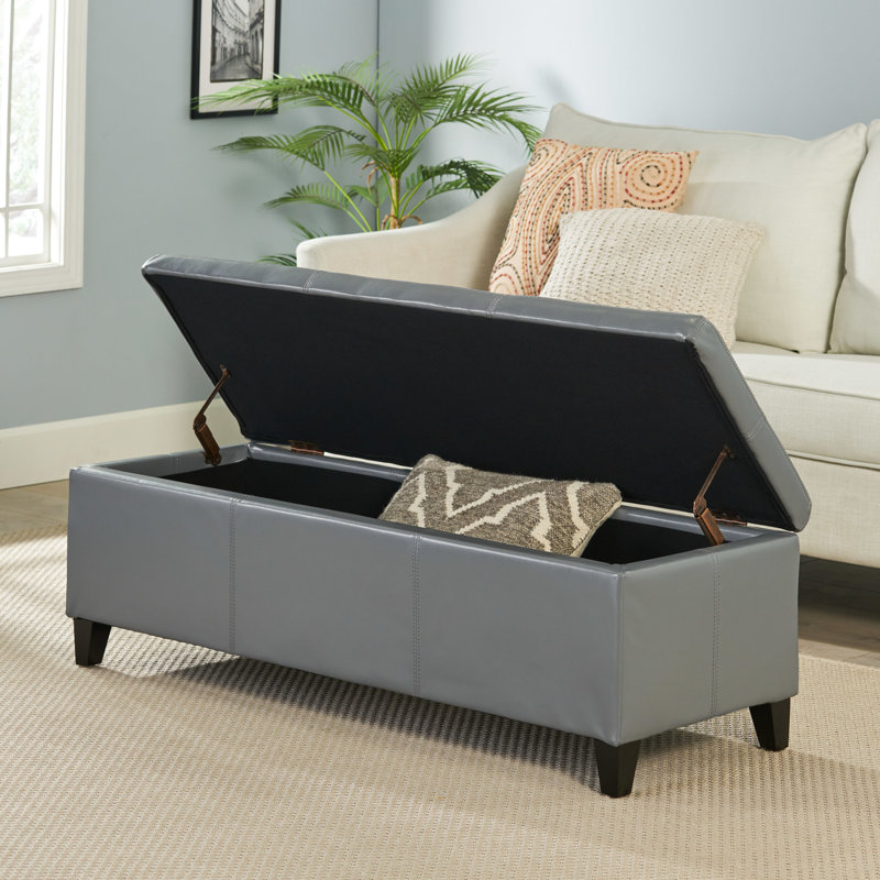 Modern Grey Pu With Storage Space - Minimally Styled, 52.73W X 17.27D 16.67H, Meets Your Organization Needs Contemporary In Leather Adds Luxury To Room