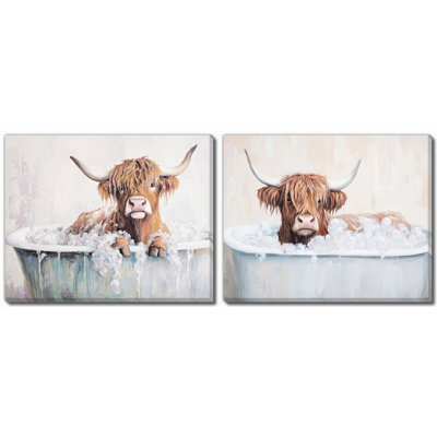Highland Cow Bath Canvas Wall Art Set