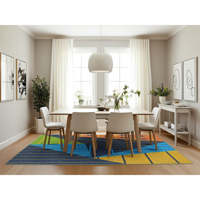 Tapis décoratif bleu, Rectangle 7 pi x 10 pi