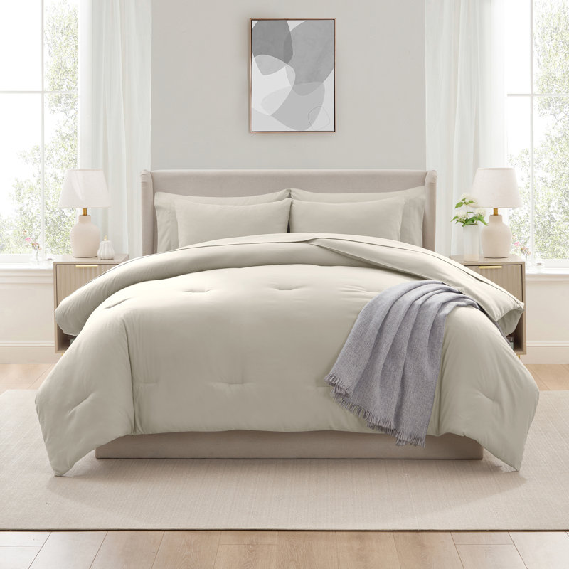 Ensemble d'édredon en microfibre 7 pièces avec draps, Gruau, Édredon double / grand + 6 pièces supplémentair