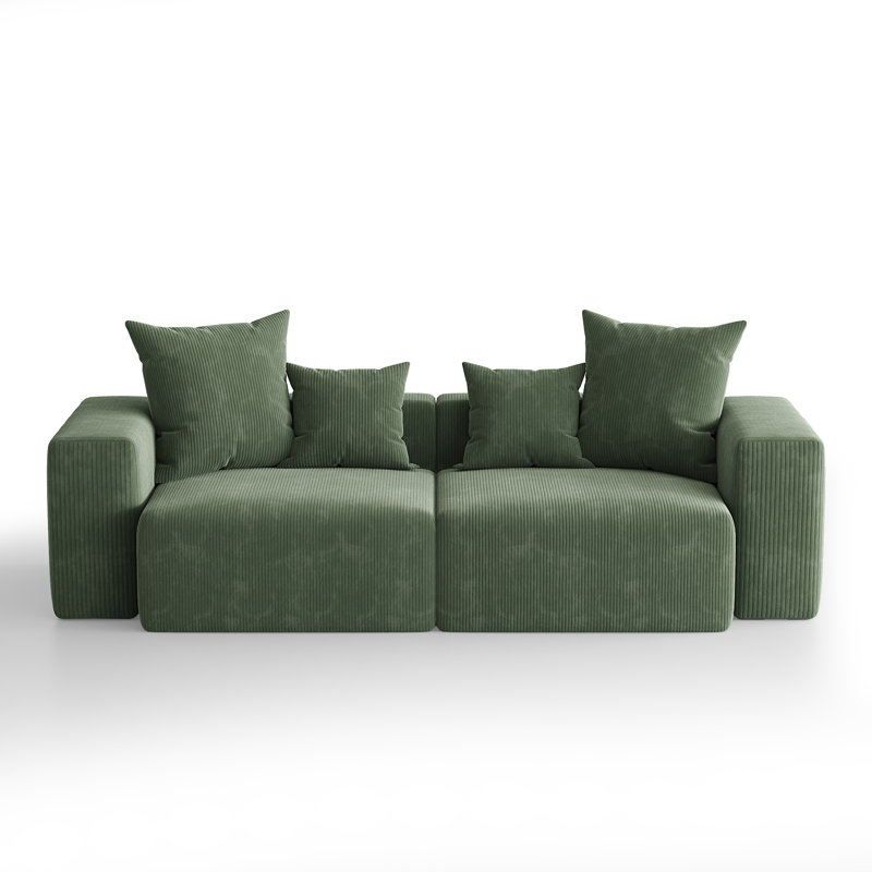 Boneless 2-Piece Upholstered Corduroy Modular Sectional Sofa – Fully Compressed, No Assembly Required, Green