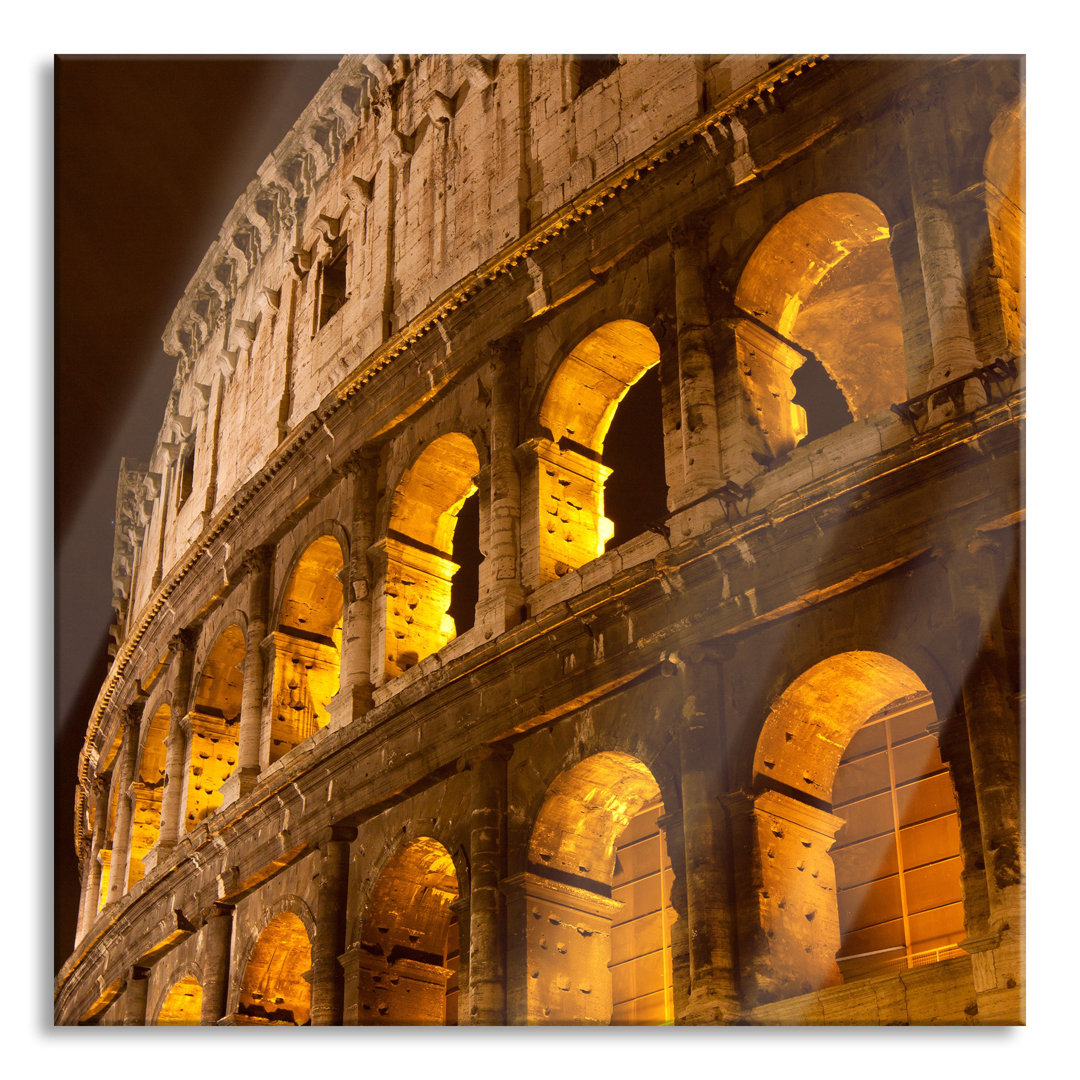 Ungerahmtes Foto auf Glas "Amphitheater in Rom in der Nacht"