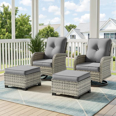Ensemble de chaises berçantes pivotantes d'extérieur 4 pièces avec coussins et repose-pieds