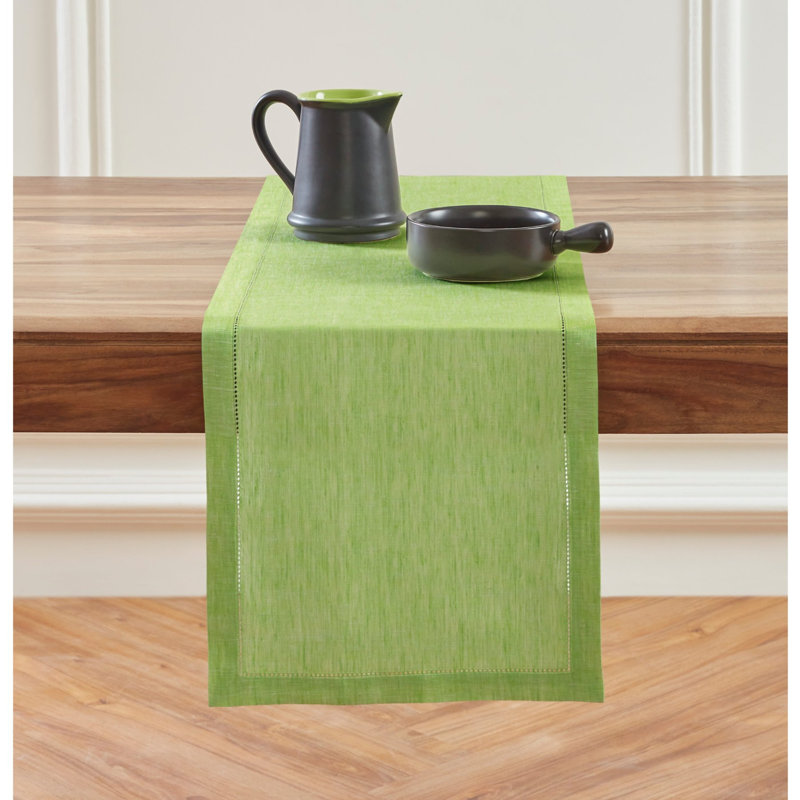 Milan - 100% Pure Linen Table Runner, Chambray Lime Green, 108" x 14"