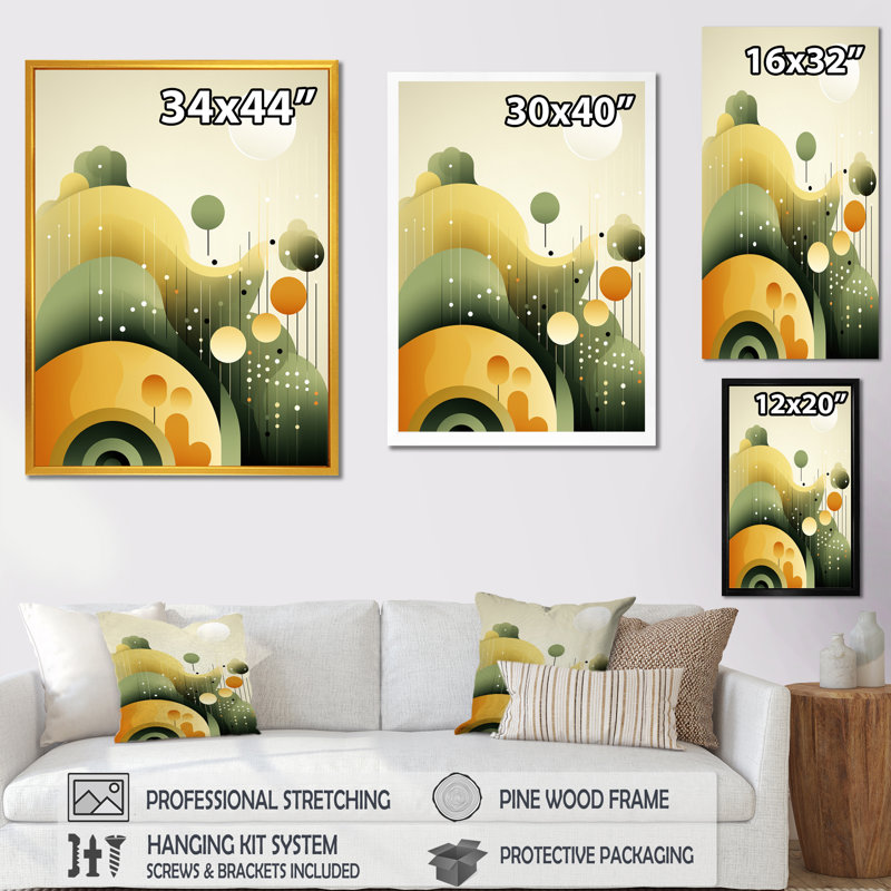 «Dreamscape» rétro, abstrait, minimalisme, orange et vert - Impressions murales modernes de style Mid-Century