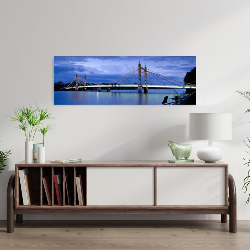 Suspension Bridge Across A River Thames River Albert Bridge London England by Mark Denton - Wrapped Canvas Panoramic Print