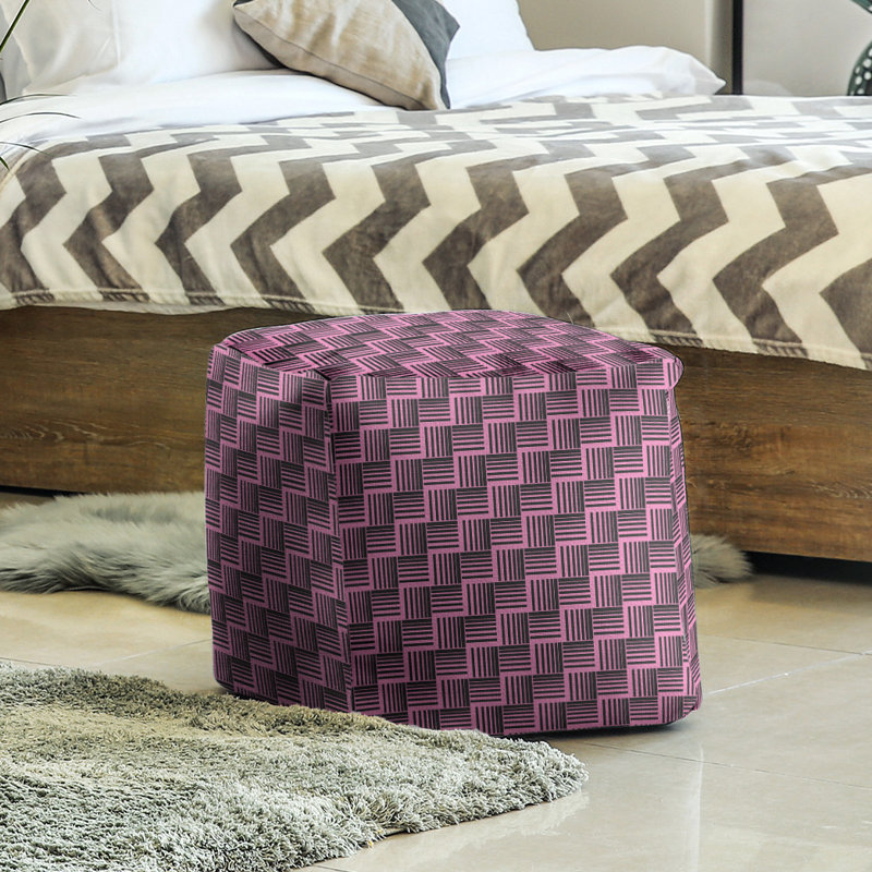 Repose-pieds cubique à rayures classic basketweave, Noir / rose