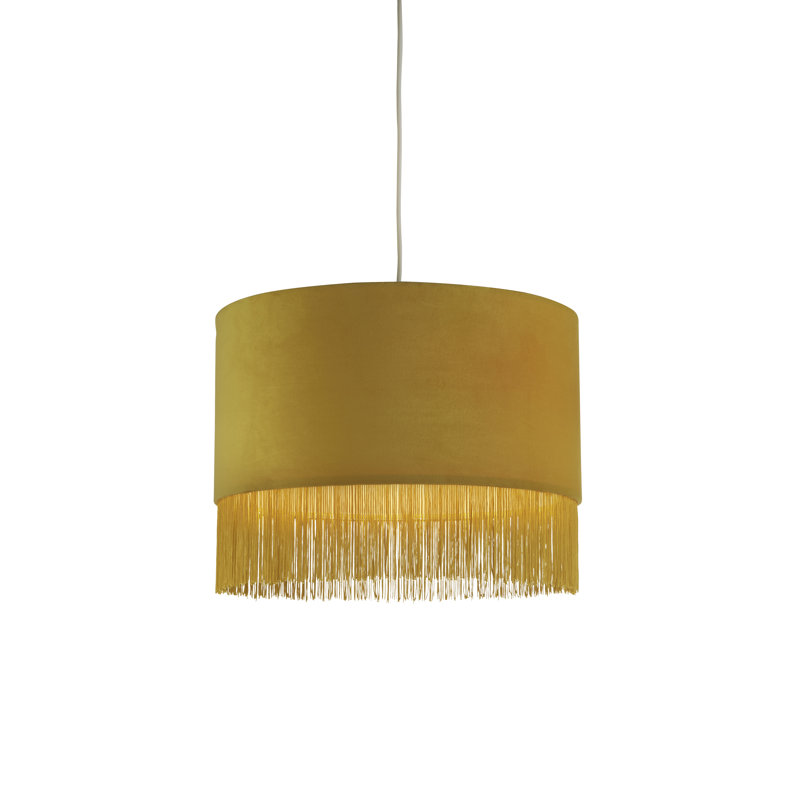 32cm H Faux Velvet Drum Pendant Shade ( Uno ), Mustard