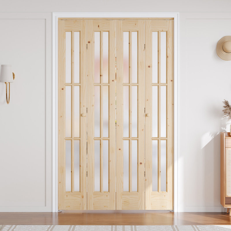 Porte pliante en verre massif non fini avec trousse de quincaillerie d'installation, 4, 48 po x 80 po