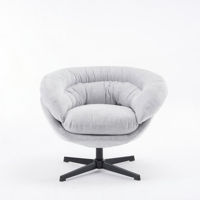 Modern Chenille Office Chair, 360° Swivel Club Chair/Accent Chair with Removable Cushion, Round Office Chair, Black Metal Base, Cotton Material, Living Room, Bedroom, Reading Corner, Office (Gray)