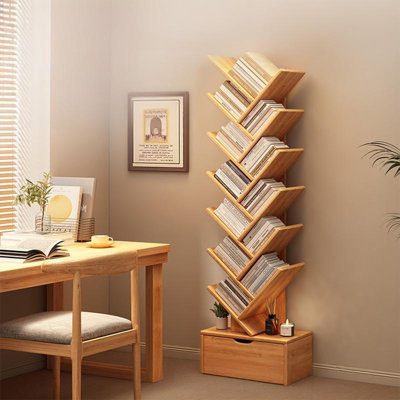 Tree-Shaped Floor-Standing Small Bookshelf, Creative Multi-Tier Narrow Bookcase, Storage Organizer for Bedroom & Living Room
