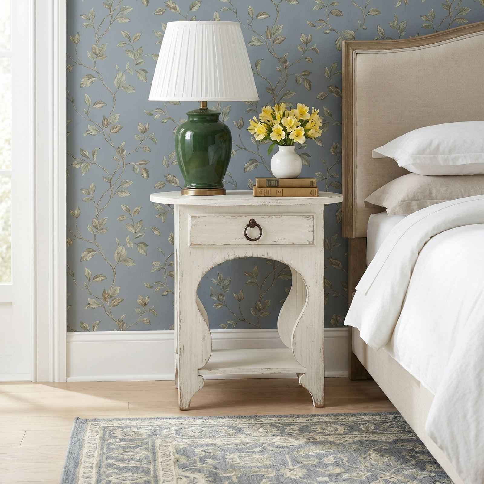 Americana 1-Drawer Oak Nightstand, Cream/Beige