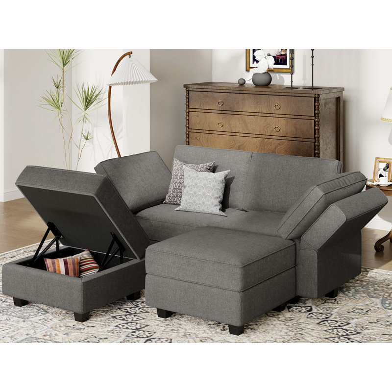 Neemi Modular Sleeper Couch Sectional Bed Sofa Convertible Set, Gray Polyester Blend