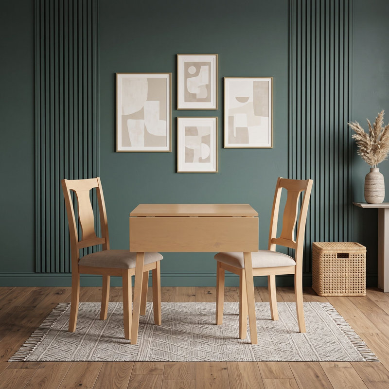 Ensemble de table de salle à manger 3 pièces pour 2 personnes avec abattant, table pliante et chaises rembourrées en lin