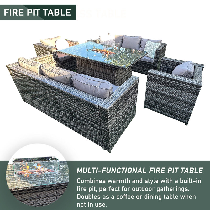 Garden 8 Seat Firepit Corner Set in Grey