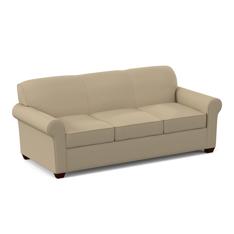 Finn Rolled Arm Sofa with Reversible Cushions, Antic Sahara, Empire Mahogany, 34" H x 83" W x 36" D