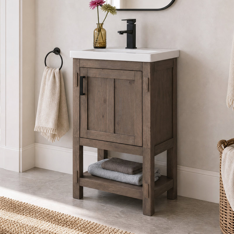 Meuble-lavabo simple autoportant de 20 po avec plateau en céramique Alvah, Brown Spruce