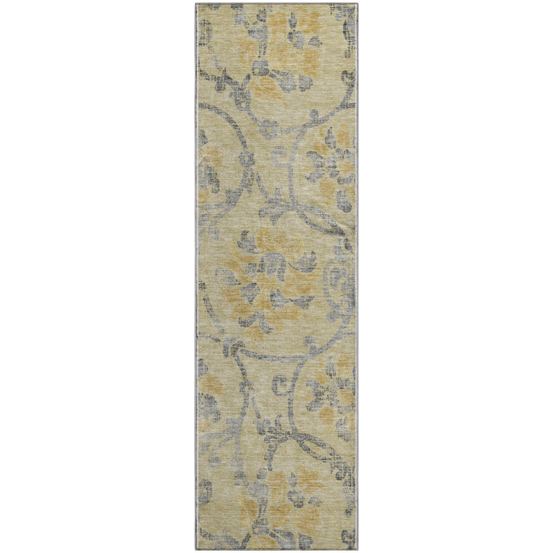Premium Machine Washable Prisco Gold Rug, Runner 2'3" x 7'6"